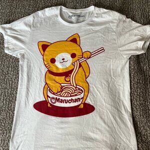 Maruchan Ramen Cat Graphic T-Shirt Medium White Cotton Tee